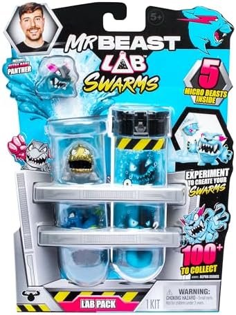 MrBeast Lab Swarms, Verse de l’eau, secoue et découvre cinq créatures de 2,5 cm à collectionner, Plus de 100 à collectionner, Trouve la Hyperchrome Panther en édition limitée