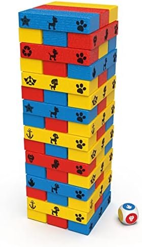 Paw Patrol - Pat Patrouille - Tour - Jeu de Société Tour À Construire - 48 Blocs Et 1 Dé - Jeu d'Équilibre Patience Raisonnement - Pat Patrouille Jouet - Jouet Enfant 4 Ans et +