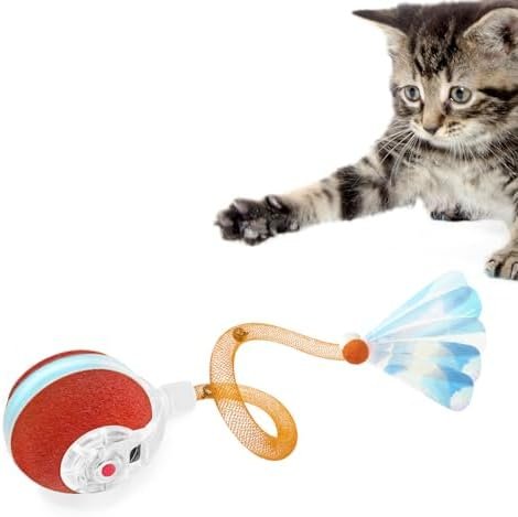 Petiepaw Balle de Jouets interactifs pour Chats d'intérieur, La troisième génération de Balle pour Chat Agile et Mobile avec Une Queue en Maille élastique, Jouets automatiques pour Chats/Chatons