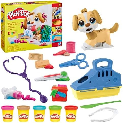 Play-Doh Coffret Le Cabinet Vétérinaire, Mallette Transportable avec Chien, 10 Outils et 5 Pots de Pâte à Modeler Atoxique, Jouet Créatif pour Enfants dès 3 Ans