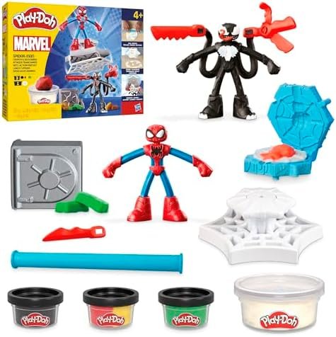 Play-Doh Marvel Spider-Man, Coffret Attaque Tranchante avec Figurines Venom et Spider-Man, Jouet Créatif pour Enfants dès 4 Ans