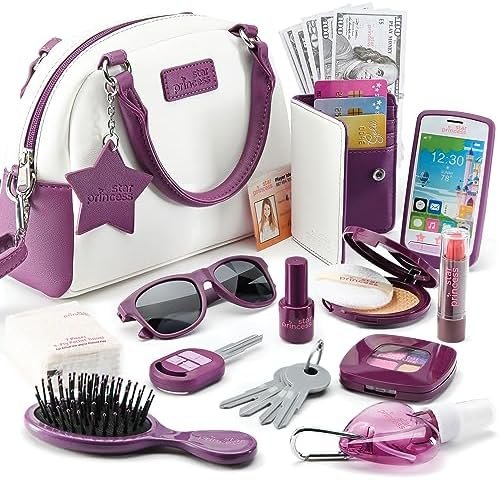 Pochette de jeu pour filles et tout-petits - Accessoires pour filles: téléphone jouet, portefeuille cartes crédit, clés, maquillage imaginaire pour jeux de rôle, jouets pour filles de 3 4 5 6 7 8 plus