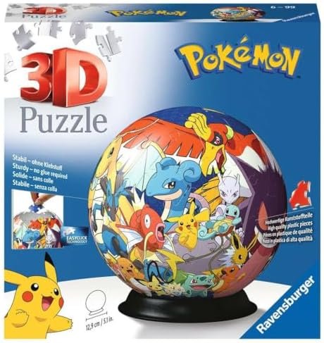Ravensburger - Puzzle 3D Ball - Pokémon - A partir de 6 ans - 72 pièces numérotées à assembler sans colle - Support inclus - Diamètre : 13 cm - 11785