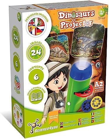 Science4you Lampe Projecteur avec Dinosaure pour Enfants 4+ Ans - Veilleuse Dinosaure avec 24 Images et Poster Dinosaure, Cadeau Lampe Torche, Jouet Éducatif pour Garçons et Filles 3 4 5+ Ans