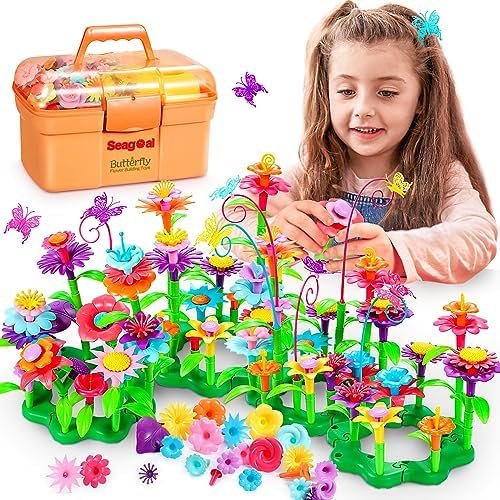 Seagoal Jouets de Construction de Jardin de Fleurs pour Fille 3 4 5 Ans, Jeu Construction Fleurs,Cadeaux de Pâques,Ensembles de Bouquets pour Filles Cadeau Enfant 3+ Ans(140 PCS)
