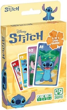 Shuffle – Jeu de Cartes 4 en 1 Stitch - 7 Familles, Bataille, Mémo et Action - Jeu de Cartes Disney Lilo & Stitch pour Enfants, Famille et Amis – à partir de 4 Ans, dès 2 Joueurs