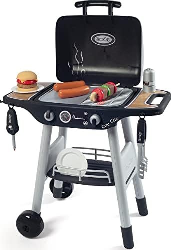 Smoby - BBQ Grill - Barbecue sur Pieds - 18 Accessoires - Hamburger à Assembler, Brochette à Composer, Ustensiles de Barbecue - Côté Plancha et Côté Grill - A partir de 3 Ans - Fabrication Française