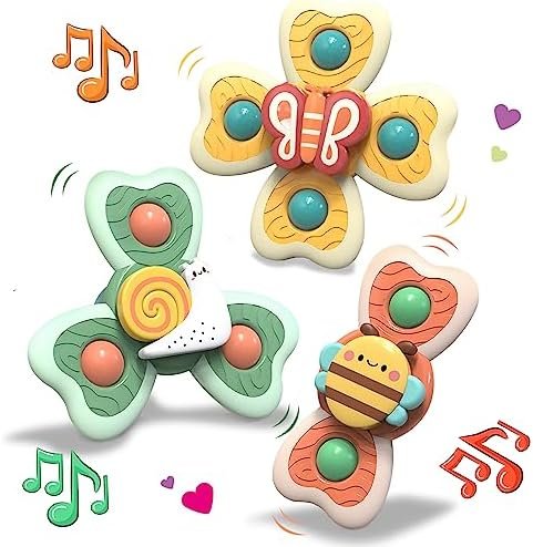 Spinner Bébé Ventouse, Jouets de Bain Bébé sans BPA Baby Spinner Toy Imperméable Jouet de Bain Bébé Jouet Ventouse Chaise Haute Enfant Voiture Piscine Jeux Sensoriel Bebe Filles Garçons