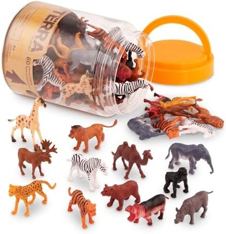 Terra by Battat - 60 pièces - Créatures Sauvages - Mini Figurines d'animaux réalistes - Lion, Hippopotame, Tigre, Ours et Autres Animaux de Safari - Jouets éducatifs pour Enfants, 3 Ans Plus