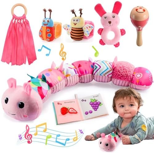 Toyzey Jouet Bébé 0-6 Mois Jouet Peluche Chenille Musicale Cadeau de Naissance 0-6 Mois Bébé Fille Jouet Sensoriels Montessori Éveil 0-12 Mois Jeux Bebe 0-6 Mois Cadeau Bebe 0-12 Mois Fille