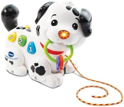 VTech - 1,2,3 P'tit Dalmatien, Jouet à Tirer, Chiot Interactif à Promener, Jeu de Motricité et d'Éveil Musical, Jouet Éducatif, Cadeau Enfant Dès 1 an - Contenu en Français
