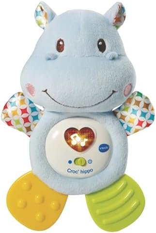 VTech - Croc' Hippo Bleu, Peluche Bébé Interactive et Apaisante, Éveil Musical, Jouet de Dentition, Cadeau de Naissance - Contenu en Français