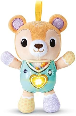 VTech - Lumi Chant'Ourson, Ours en Peluche Interactif, Hochet Bébé, Éveil Musical, Jouet Poussette, Siège Auto et Parc Bébé, Cadeau de Naissance Bébé Dès 3 Mois - Contenu en Français, Standard