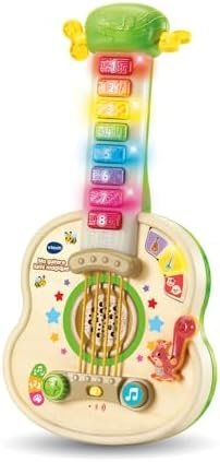 VTech - Ma Guitare Lumi Magique, Instrument de Musique Partiellement en Bois, Guitare Acoustique et Électrique, Jeu d'Éveil Musical et de Motricité Fine, Cadeau Bébé Dès 18 Mois - Contenu en Français