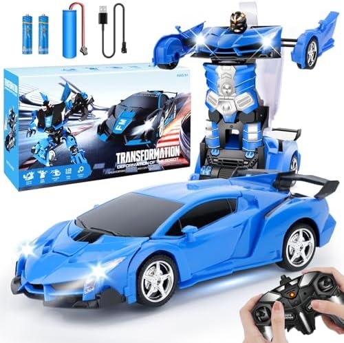 Voiture télécommandée, robot transformable, pour enfants, échelle 1:18, jouet d'anniversaire, pour garçons de 3, 4, 5, 6, 7, 8, 9, 10 ans, garçons et enfants, lumière LED et rechargeable