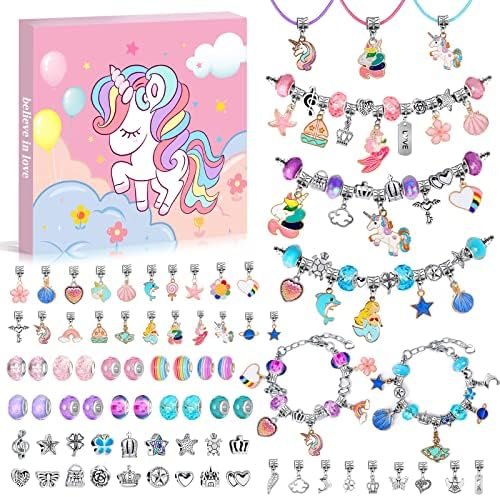 WEVOL Cadeau Fille 5-13 Ans Enfant Jouet Bijoux DIY Charms Bracelet Kit Fabrication Idée Cadeau 5 6 7 8 9 10 11 12 13 Ans Cadeau de Noël et Anniversaire