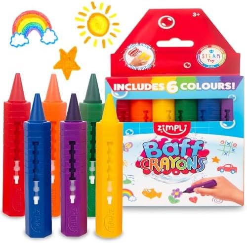 Zimpli Kids 6 Grands Crayons de Bain, Jouets de Bain lavables et colorés pour Enfants, Jouets créatifs pour la Douche, Cadeaux pour Enfants, Cadeaux d'art et d'artisanat pour garçons et Filles