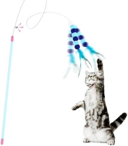 cobee Jouet à plumes pour chat avec boule à pompon - Jouet interactif pour chat - Jouet d'entraînement pour chaton en intérieur