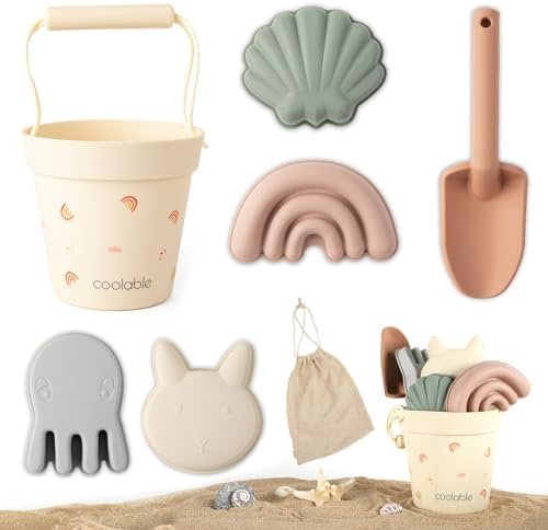 coolable Lot de 6 Jouets de Plage, Jouets de Plage en Silicone pour Enfants, Jeu de Seau de Sable, Modèle animal (Rainbow)