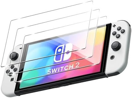 3 x Screen Protector Films for NS Switch 2 (7.9-Inch, 2025) Tempered Glass, Scratch-Resistant, Bubble-Free, 9H Hardness, HD Screen Protector