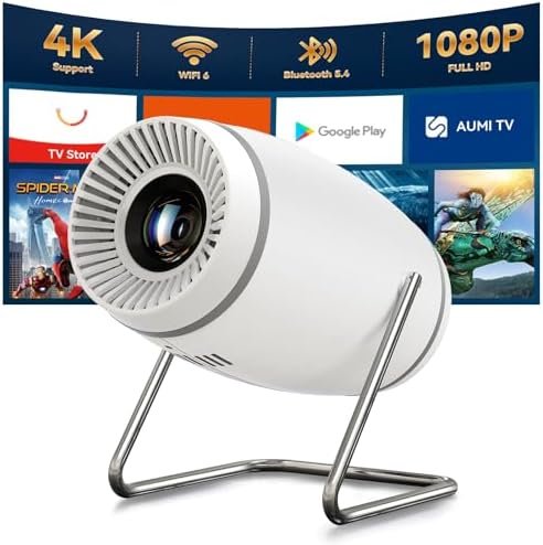 4K Mini Portable Projector WiFi 6 BT 5.4, Video Projector with Auto Keystone, 130 Inch, 180° Rotation, Compatible with HDMI/TV Stick/USB/PS5 [Built-in App]
