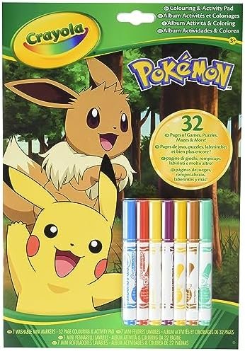 CRAYOLA - Pokémon Colouring and Activity Album, 32 Colouring Pages and 7 Mini Washable Felt Tips, 04-2746G