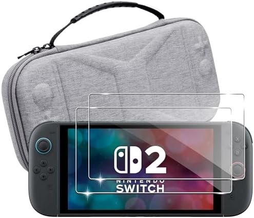 Case Cover for Nintendo Switch 2 Case + [2 Pieces] Tempered Glass Screen Protector for Nintendo Switch 2 (2025) 7.9 Inch Accessory