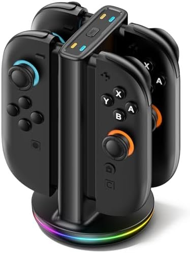 Chargeur Manette Switch 2 pour Joy-con 2, Station de Charge Joycon 2 pour Charge dans Toutes Les Directions, Charger Switch 2 avec 9 Modes d’éclairage, Nintendo Switch 2 Accessoires et Rangement