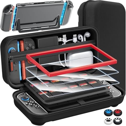 Fenolical 14 en 1 Kit D'accessoires Compatible avec Nintendo Switch 2,Kits Coque Rangement pour Switch 2,Étui de Protection Film de Protection Verre,avec 2 Guides, 4 Protections pour Joysticks etc