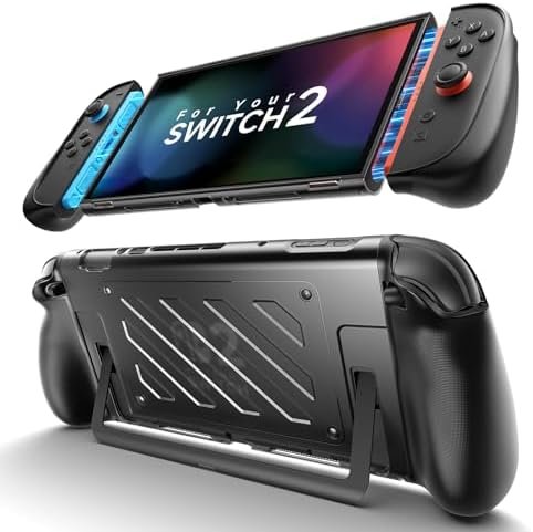 JSAUX Separate Protective Case for Switch 2, Cover with Thickened TPU Handle, Accessory with Built-in Stand and Shock Absorption - PC0114A (Case Only, Without Front Protection)