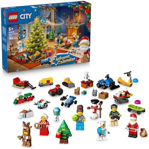 LEGO City Advent Calendar 2025 – Game for Boys or Girls from 5 Years – Countdown to Christmas with 24 Surprises Including Train, Car, Tractor & 7 Minifigures – Gift 60475
