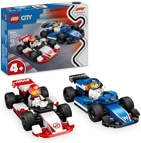 LEGO City F1 Williams Racing and Haas F1 Racing Cars – Formula 1 Construction Set with 2 Drivers – Gift Idea for Young Children from 4 Years Old Motor Sports Fans 60464