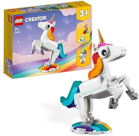 LEGO Creator 3-in-1 Magic Unicorn Construction Toy with Animal Figurine Transforming into Seahorse or Peacock - Original Gift for Girl or Boy from 7 Years Old 31140