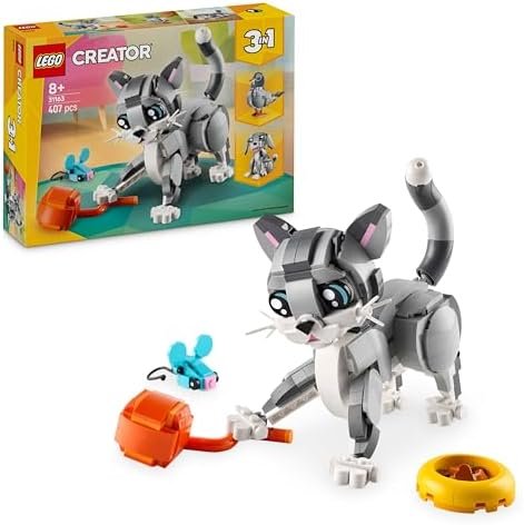 LEGO Creator 3-in-1 The Cat Player, Animal Figurine Transforming into a Dog or Pigeon Model – Original Birthday Gift for Girl or Boy from 8 Years Old 31163