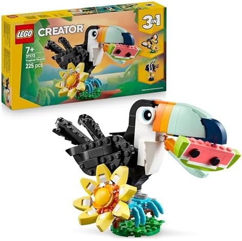 LEGO Creator 3-in-1 Wild Animals: Tropical Toucan - Bird with Flower - Transformable Animal Toy into a Tropical Butterfly or Fish Figurine - Original Gift for Girl or Boy 7 Years 31173