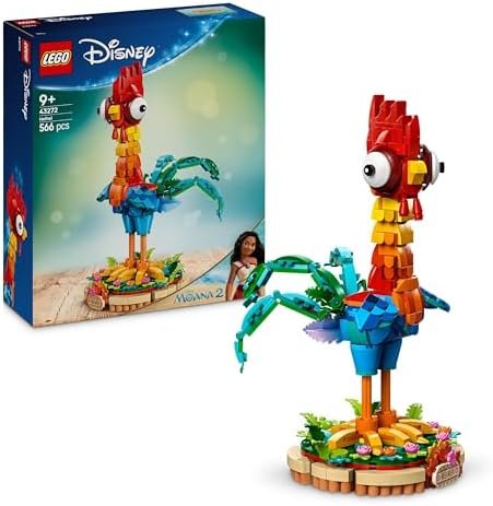 LEGO Disney Moana 2 Heihei - Construction Toy & Home Decoration - Animal Figurine with Swivel Head, Moving Wings, Feather Tail & Stand - Birthday Gift for 9 Year Old Girl