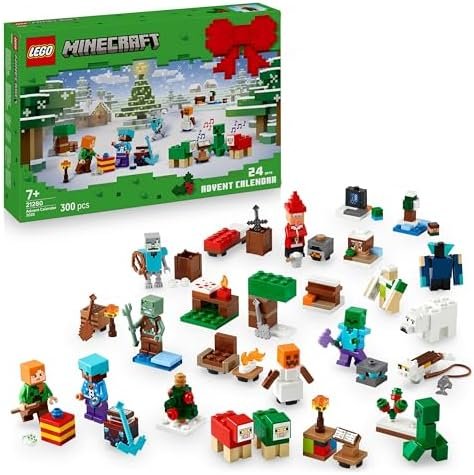 LEGO Minecraft 21280 Advent Calendar 2025 Toy for Boys or Girls Aged 7 Years and Above – Countdown to Christmas with 24 Surprises Including Minifigures & Miniature Buildings – Gaming Gift
