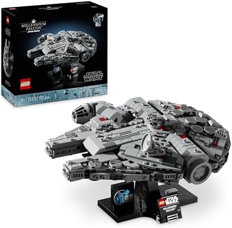 LEGO Star Wars 75375 Millennium Falcon – Collector's Spaceship Construction Set for Adults – Display Stand & Descriptive Plaque for Office Decoration – Gift for Fans of New Hope