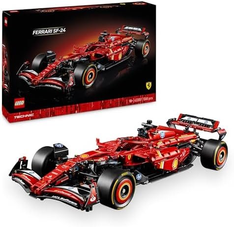 LEGO Technic F1 Ferrari SF-24 1/8 Scale Collector's Racing Car Model - Includes V6 Engine, Gearbox, DRS & Steering Wheel - Christmas Activity - Adult & Teenager Gift Idea 42207