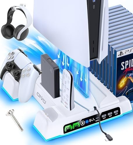 OIVO PS5 Stand for PS5/ Pro/ Slim, 3 Speed PS Cooling Fan, Play 5 Controller Charger with RGB Indicator, PS Five Stand with 3 USB Ports and 14 Game Slots
