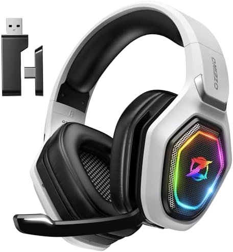 Ozeino Wireless Gaming Headset for PC PS5 PS4, 2.4GHz Lossless Audio, USB & Type-C Ultra Stable Gaming Headset with Microphone Flip, Gamer Headset with 40 Hour Battery for Switch Laptop Mobile Mac