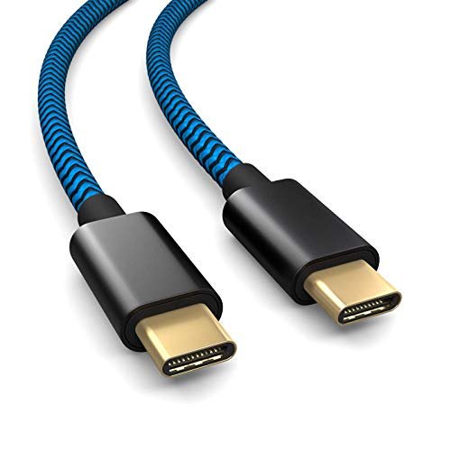 PAXO PS5 Nylon Charging Cable 3 m for Playstation 5 Controller USB C to C Cable, USB 3.1 (USB 3.0) Charging Cable, Fabric Sleeve, Aluminium Plug, Blue-Black