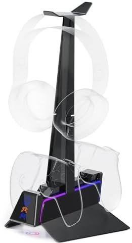 PS5 Controller Charger - 2H Fast Charging Dock, Controller Holder and PS5 Accessory, Dual Charger Compatible with DualSense, Detachable Headphone Charging Stand Included - X3 Station (Black)