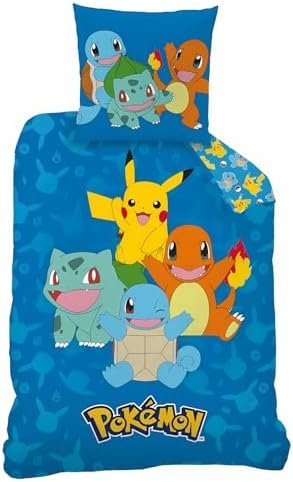Pokemon Bedding Set, Reversible Duvet Cover 140 x 200 cm, Pillowcase 65 x 65 cm (Pokémon Duvet Cover Set - B)