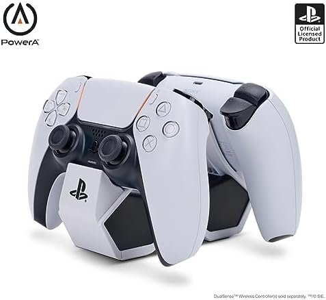 PowerA - Double Station de Charge pour 2 Manettes Sans Fil DualSense, Double Chargeur pour Manettes de Jeu Sony Playstation 5 (Gris/Noir)