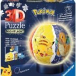 Ravensburger - Illuminated 3D Ball Puzzle - Pokémon - Ages 6+ - 72 numbered pieces to assemble without glue - Light base included - 11547