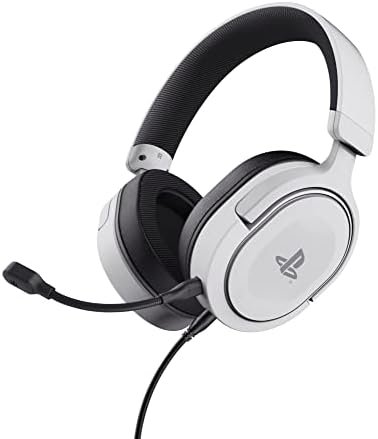 Trust Gaming GXT 498W Forta Durable PS5 Headset, Officially Licensed for PlayStation 5, PS4 Gamer Headset, Adjustable Headband, 1.2 m Cable, Over Ear Gaming Headset with Detachable Microphone, White