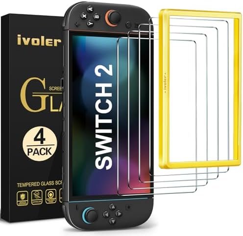 ivoler Pack of 4 Tempered Glass Compatible with Nintendo Switch 2 Model 2025, with Free Installation Kit, Screen Protector – 9H Glass – Scratch-Resistant – Bubble-Free
