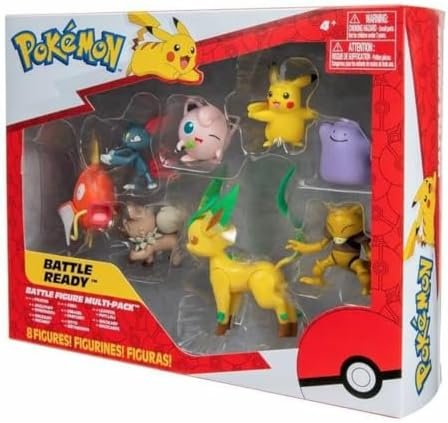 Bandai Pokémon 8 Battle Figures - Pikachu, Rondoudou (Jigglypuff), Rocabot (Rockruff), Abra, Farfuret (Sneasel), Metamorph (Ditto), Phyllali (Leafeon) and Magikarp (Magikarp) - JW2686
