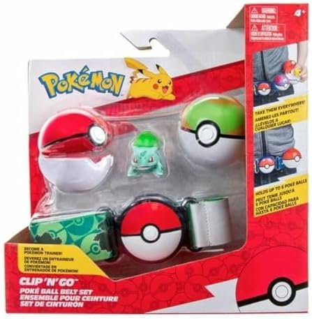 Bandai - Pokémon - Clip 'N' Go Belt - 1 Belt, 1 Poké Ball, 1 Nest Ball and 1 Bulbasar 5 cm Figure - Accessory to dress up as a Pokémon Trainer - JW2715